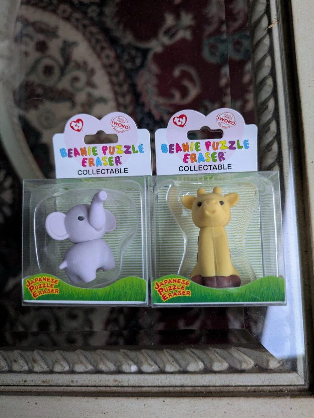 Ty Beanie Puzzle Eraser Collectable -Peanut Elephant & High Tops Giraffe